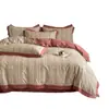 Juego de Cuatro Piezas de Algodón Cepillado Clase A Algodón Puro Estilo Retro Francés Pastoral de Rosas 1.8m 2m Ropa de Cama Corazón de Niña