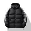 Chaqueta de Algodón con Capucha Transfronteriza para Hombre, Cálida de Invierno, Engrosada, Moderna, Casual, Blanca, Abrigo de Algodón para Pareja con Tres Rayas