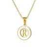 Moda novo design redondo oco de aço inoxidável 26 letras em inglês colar corrente de clavícula de aço titânio dourado atacado feminino
