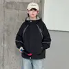 Jaqueta com capuz para meninos, novo estilo primavera e outono, solta e versátil, top casual estilo workwear para crianças mais velhas, roupa de outono