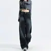 Jeans de Pierna Ancha Azul Oscuro para Mujer, Nuevo Estilo Otoño/Invierno 2025, Tiro Alto, Corte Holgado, Adelgazante, Estilo Americano, Caída Degradada, Pantalones Rectos