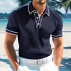 Amazon Europa Transfronterizo Hombre Nuevo Manga Corta Comercio Exterior Verano Hombre Transfronterizo Bloque de Color Raya Cuello Camisa Polo