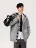 Suéter cárdigan de punto gris oscuro de peso pesado para hombres y mujeres, Otoño Invierno, Moderno, Ajuste limpio, Versátil, Holgado, Engrosado, Chaqueta con capucha