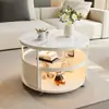 Mesa Lateral Redonda Simples e Moderna de Ardósia para Sofá de Sala de Estar, Adequada para Apartamentos Pequenos, Mesa de Centro com Rodinhas Móveis, Mesa Pequena