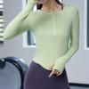 Top esportivo gola redonda 2024 feminino manga longa justo camiseta roupa de yoga primavera e outono corrida fitness roupa cor sólida atacado