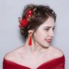 Cocar de noiva chinês cocar de flor vermelha joias de flores vestido de noiva acessórios para cabelo de casamento brinde roupas cocar atacado