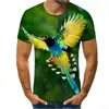 Primavera e Outono Folhas de Plantas Novas Transfronteiriça Digital Impressão 3D Camiseta Masculina de Manga Curta Adolescentes Casual Estudante Masculino Tendência