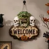 Placa de boas-vindas de madeira de Halloween transfronteiriça 2D caveira corvo osso mão abóbora pendurador de porta pingente de decoração de terror