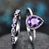 Anel de Gota de Água Novo Conjunto de Duas Peças Venda Direta Cao Shi Taobao Anel de Zircônia Roxa Micro-Incustada Estilo Elegante
