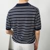 Polo de Verano Delgado de Cuello en V de Seda de Hielo a Rayas para Hombre Manga Corta a la Moda High Street Combinable Sencillo Tejido con Solapa Camiseta para Hombre