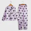 Pijama Feminino de Seda Sintética Tamanhos Médio e Grande Infantil Estampa de Corações Manga Longa Conjunto para Casa Venda Quente na Amazon Europeia e Americana