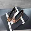 Sapatilhas com Salto Interno de 5cm, Laço, Solado Macio, Estampa de Leopardo para Mulheres, Novidade Outono 2025, Sapatos de Ballet Franceses com Bico Redondo, Que Não Cansam os Pés