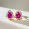 Longlongjin transmisión en vivo Pequeño Libro Rojo 925 plata chapada en oro de 1 quilate pendientes de botón ovalados rosas simples de moda que combinan con todo