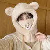 Chapéu de Pelúcia Ursinho para Mulheres Inverno à Prova de Vento Proteção contra Frio Chapéu Quente Espessado Máscara Integrada Tricô Chapéu para Ciclismo ao Ar Livre