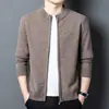 490g 100% Lana Pura Engrosada Chaqueta Suéter de Lana de Negocios para Hombre 2026 Otoño/Invierno Cuello Alto Cálido Cárdigan para Hombre