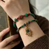 Pulsera Turquesa Estilo Étnico Tibetano Cuentas de Cobre de Nepal Tejida a Mano a Mano Pulsera Artística Vintage Característica de la Nacionalidad Dai