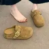 Pantuflas cerradas de suela gruesa para mujer, que aumentan la altura oculta, novedad otoño 2026, retro, para persona perezosa, Birkenstock de media zapatilla para exteriores, zapatos casuales de un solo color