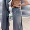 Calças boca de sino dividida para mulheres, novo jeans fino de cintura alta versátil perna reta bootcut primavera/verão 2024
