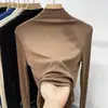 Camisa Básica com Gola Alta Meia-Calça Canelada para Mulheres, Roupa Íntima de Cor Sólida, Nova Camiseta Versátil de Manga Longa Estilosa Versão Coreana Outono e Inverno 2026