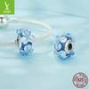 Cuentas de vidrio azul flor Ziyun original de plata para pulsera DIY, cuentas sueltas de plata s925 de alta calidad, frescas