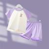 Conjunto de pantalones cortos de manga corta de modal para niñas, ropa de verano fresca de seda helada, aire acondicionado, pijamas para niños de talla mediana y grande, ropa para niños