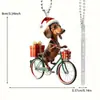 Transfronterizo Nuevo Dibujo Animado Creativo 2D Perro Montando una Bicicleta Acrílico Adorno para Espejo Retrovisor de Coche Aleación de Aluminio