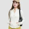 Chamarra de yoga lulu con cuello alto para mujer, corte ajustado, cárdigan que favorece la figura, ropa deportiva para correr, fitness, top de manga larga con cremallera para mujer