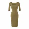 Vestido sexy y seductor de cuello cuadrado, ajustado al cuerpo, de manga media, colección de otoño temprano 2026, estilo sofisticado y maduro, vestido bodycon para mujer