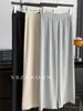 Novas calças de seda gelada de verão 2026 para mulheres, cintura alta, calças largas de chiffon fluidas, calças casuais finas de perna reta com proteção solar