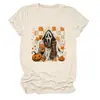 Amazon eBay Tienda Independiente Moda Casual Única Camiseta de Cuello Redondo para Mujer Fantasma Calabaza Hoja de Arce Taza de Té con Leche