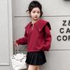 Top con Cuello de Muñeca para Niña Otoño Nuevo Casual Moda Niña Pequeña Rojo Primavera y Otoño Niños Medianos y Grandes Estilo Occidental Sudadera
