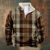 Série Nova de Xadrez Europeu e Americano Transfronteiriça Camisa Masculina Casual Fashion Estampada Manga Longa Gola Alta Meio Zíper Moletom