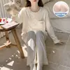 Pijamas de Otoño e Invierno para Mujer con Almohadillas para el Pecho, Trajes de Terciopelo Alemán de Manga Larga, Ropa de Casa Casual Dulce Estilo Coreano que se Puede Usar Afuera