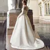 Comercio Exterior Europeo y Americano Amazon Aliexpress 2026 Nuevo Vestido de Novia Cuello Redondo Encaje Manga Larga Satín Efecto Adelgazante Personalizable Tallas Grandes