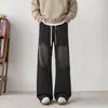 Jeans de Mezclilla Personalizados/Nuevos de Otoño High Street con Salpicaduras para Hombre, Pantalones Versátiles de Pierna Recta Tallas Grandes para Hombre en Negro y Azul