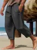 2025 Nuevo Transfronterizo Amazon Casual de Verano para Hombre con Cordón en la Cintura Bolsillo Algodón y Lino Pantalones de Nueve Puntos para Hombre Pantalones de Playa