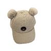 Gorra de béisbol cálida y gruesa de peluche de cordero para otoño e invierno, nueva gorra con visera y orejas de bola de pelo japonesa linda y combinable para mujer