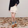 Falda de punto patchwork con volantes y cordón para mujer, nueva falda tipo pastel de cintura alta adelgazante para otoño