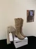 Botas western cowboy longas retrô francesas de salto grosso para mulheres, novas botas de cano alto empilhadas 2026
