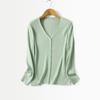 Cardigan de Malha Yuyue Primavera e Outono Quatro Estações Fino Mais Fácil de Combinar Top de Seda Elegante Slim Decote V Manga Longa Tops