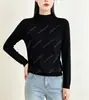 Andy Veludo Trabalho Pesado Letra Strass Estampagem a Quente Camada Interna Camiseta Base Feminina 2026 Outono Novo Estilo Gola Semi Alta Malha Alta Elasticidade Camisa Feminina