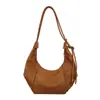 Bolsa de Ombro Feminina Estilo Coreano Retrô Plissada Formato de Dumpling Vibe Relaxada Estilo Preguiçoso Versátil Bolsa Transversal Toque de Luxo Bolsa de Ombro em Camurça Veludo