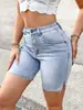 Shorts Blancos de Mezclilla Rotos de Cintura Alta L033 para Mujer, Shorts Rectos Deshilachados con Abertura Lateral, Shorts Ajustados Versátiles