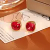 Fabricante Directo Pendientes Geométricos de Circonita Roja Pendientes de Moda de Gama Alta Joyería de Lujo Ligero Estilo Sencillo de Celebridad de Internet