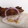 Pulsera de Cristal Amarillo Natural y Cristal de Cabello Dorado para Mujer, Plata Pura con Dijes de Corazón Dorado, Regalo para Atraer Riqueza, Venta Caliente en Transmisión en Vivo