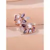 Anel de abertura de cavalo com zircônia olho de cavalo e folha AliExpress transfronteiriço moda tudo-combinável