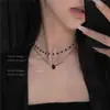 Colar Preto com Pedras de Diamante em Camada Dupla, Estilo Ins 2026 Novo Modelo, Simples e Luxuoso com Toque de Alto Padrão, Corrente para Clavícula Corrente de Pescoço