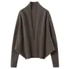 Novo Cardigan de Malha Cashmere Cor Pura Outono Xale Feminino Manga Longa Peça de Exterior Suéter Casaco Solto Suéter Morcego Espessado