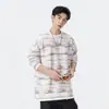 Moletom Pengyun de manga longa, estilo duas peças falsas, listrado para homens, novo estilo de outono, jaqueta casual pullover masculina listrada horizontal retrô americana