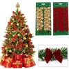 Laço Pequeno Vermelho Flocado Montado em Cartão Pacote com 12 Enfeites para Árvore de Natal Laço de Gravata Estéreo Decoração Atacado